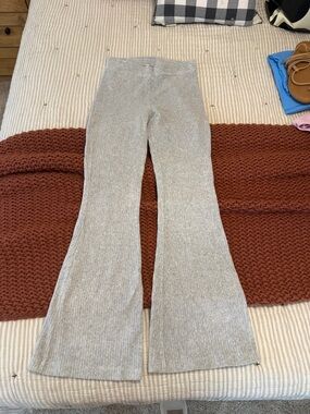 Aerie Light Gray Ribbed Knit Flared Pants